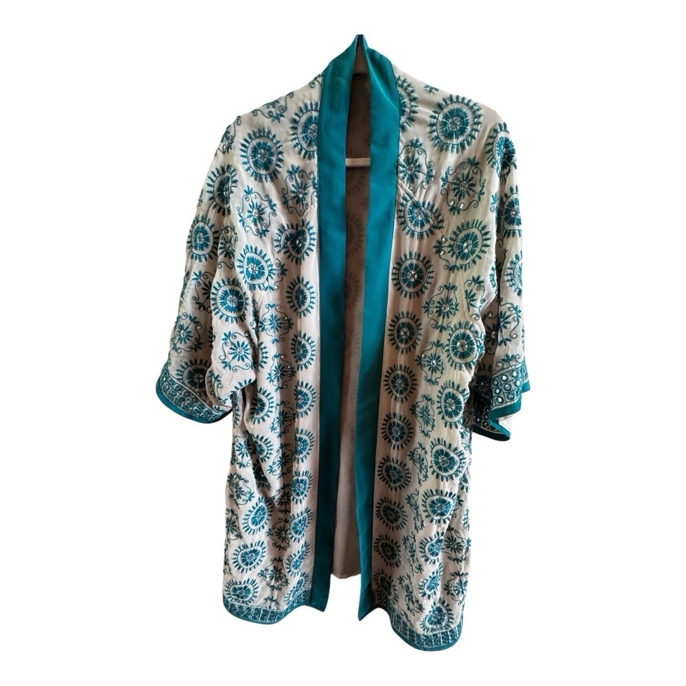Soft Surroundings‎ Le Parc Topper Plus Sz Teal Mirror Work Embroidery Runs Large